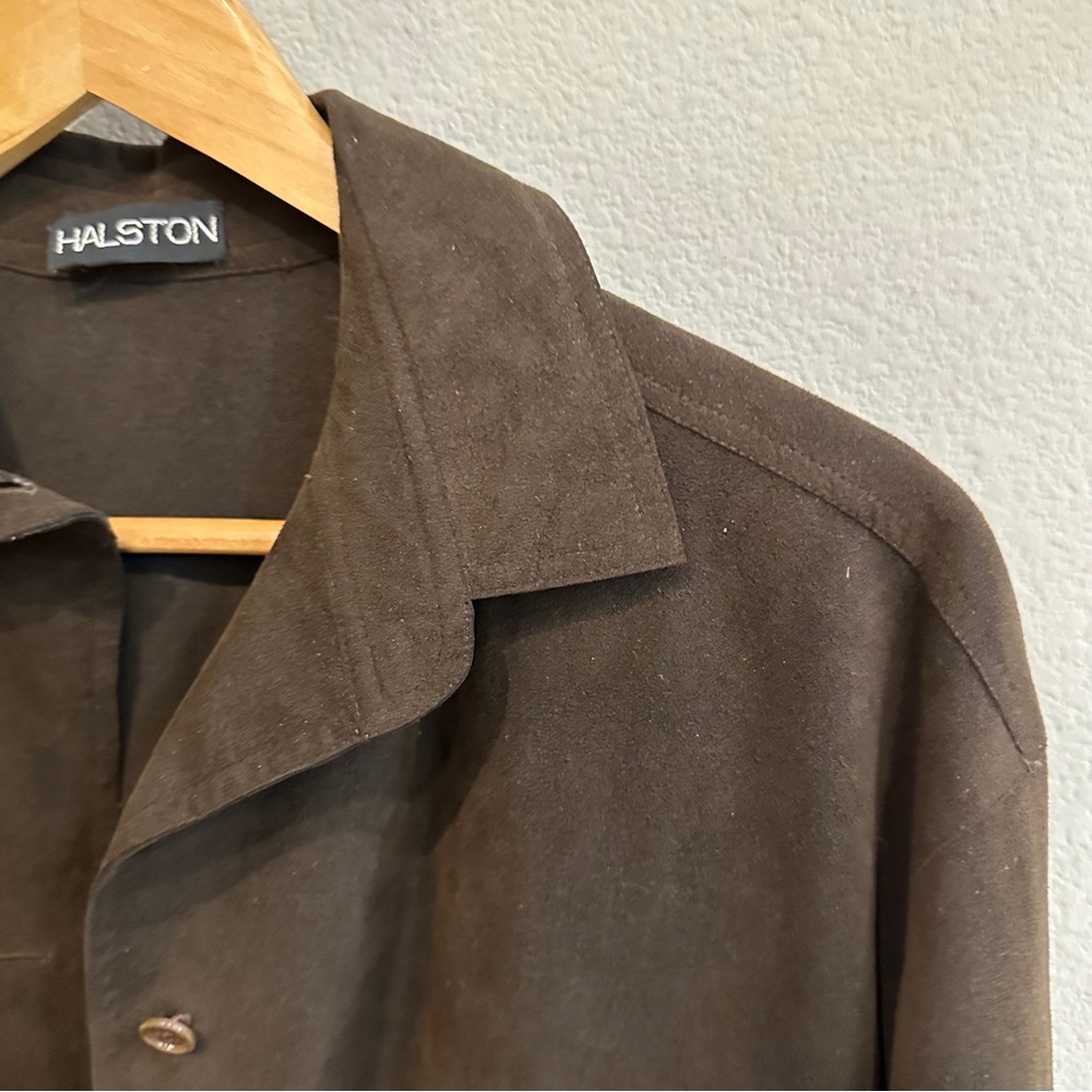 Vintage Halston Chocolate Brown Wool Duster Coat 1970s Union Made USA Minimalist - Picture 5 of 13